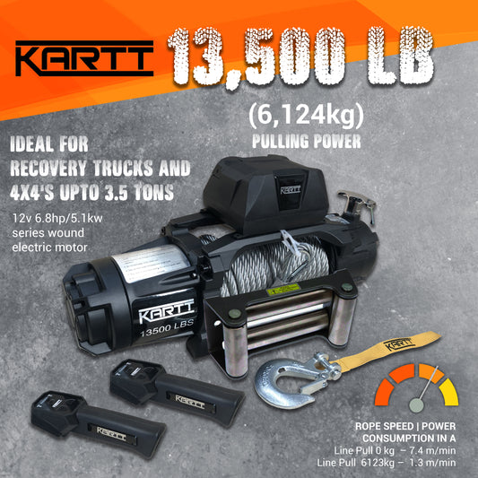 13500 lbs 12v Electric Winch Steel Wire EN Certified