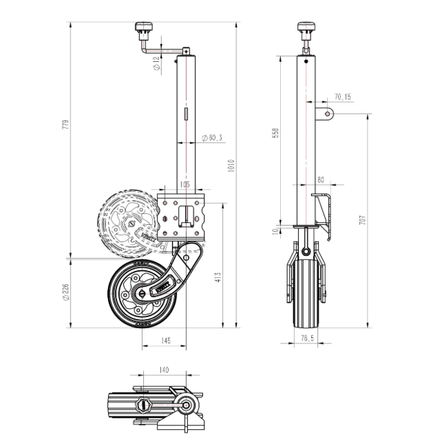 KJW6015 60mm Auto-lift, extra HDG, 500kg, 230x80 tyre KW012R