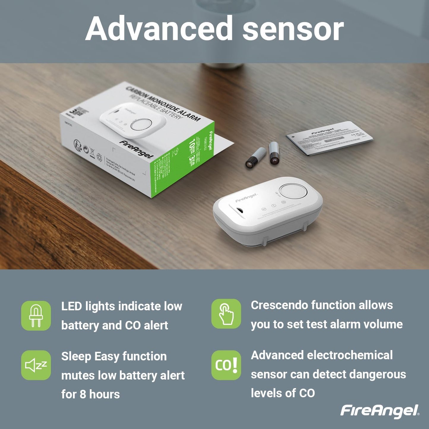 FireAngel Carbon Monoxide Alarm and Detector - FA6813 10-Year Sensor Life CO Alarm for Home with AA Batteries