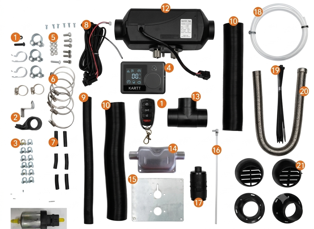 KARTT ABM Sleep Easy Diesel Heater 5kW, Comprehensive installation kit including Smart Controller and FOB