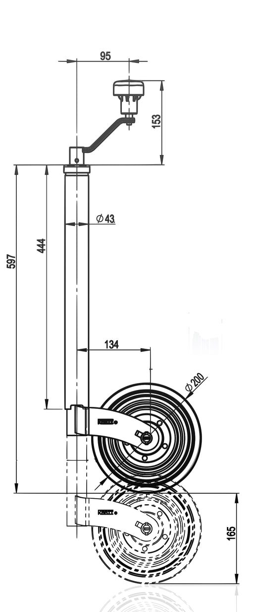 42 mm Jockey Wheel - Turn-Lok - Max Nose Weight 150 Kg