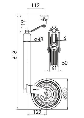 48 mm Steel Rim Low Handle Jockey Wheel, KJW4803, Max Nose Weight 150 kg