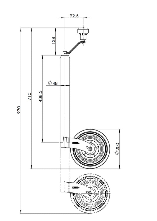 48 mm Jockey Wheel - Extra Tall - Max Nose Weight 150 kg