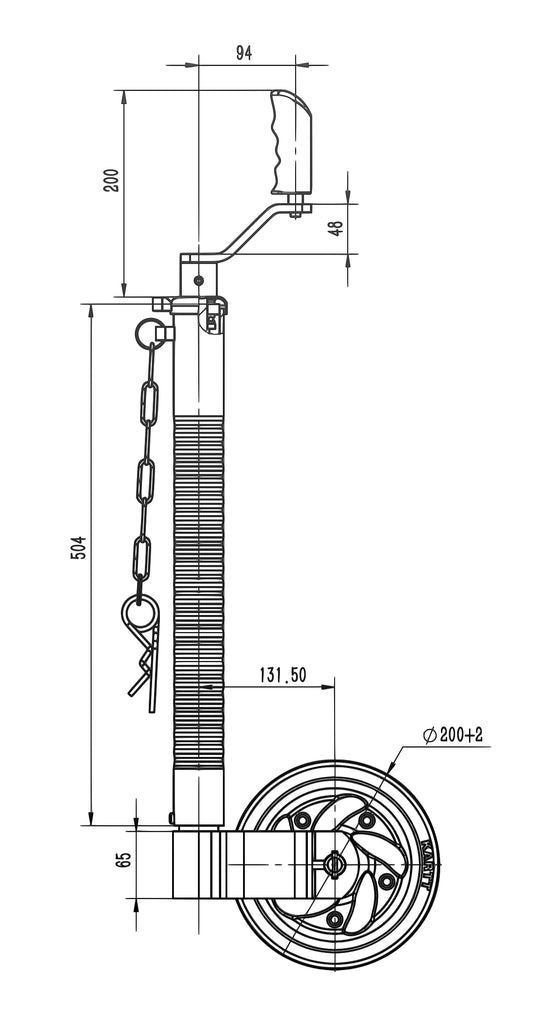 48 mm Ribbed Low Profile Jockey Wheel, KJW4804D - Max Nose Weight 350 kg