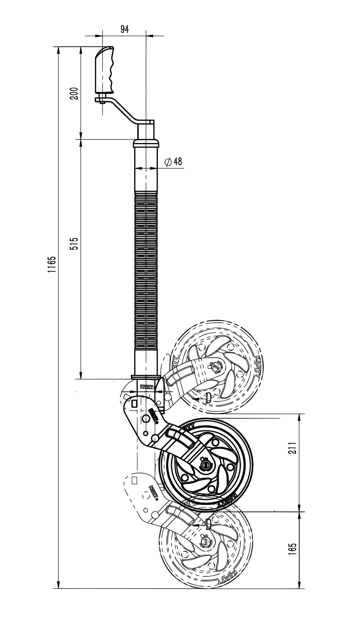48 mm Jockey Wheel, Auto-Lift Ribbed HD - Max Nose Weight 250 kg