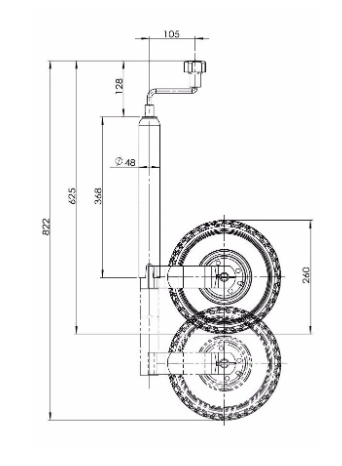48 mm Pneumatic Jockey Wheel - Max Nose Weight: 100 kg