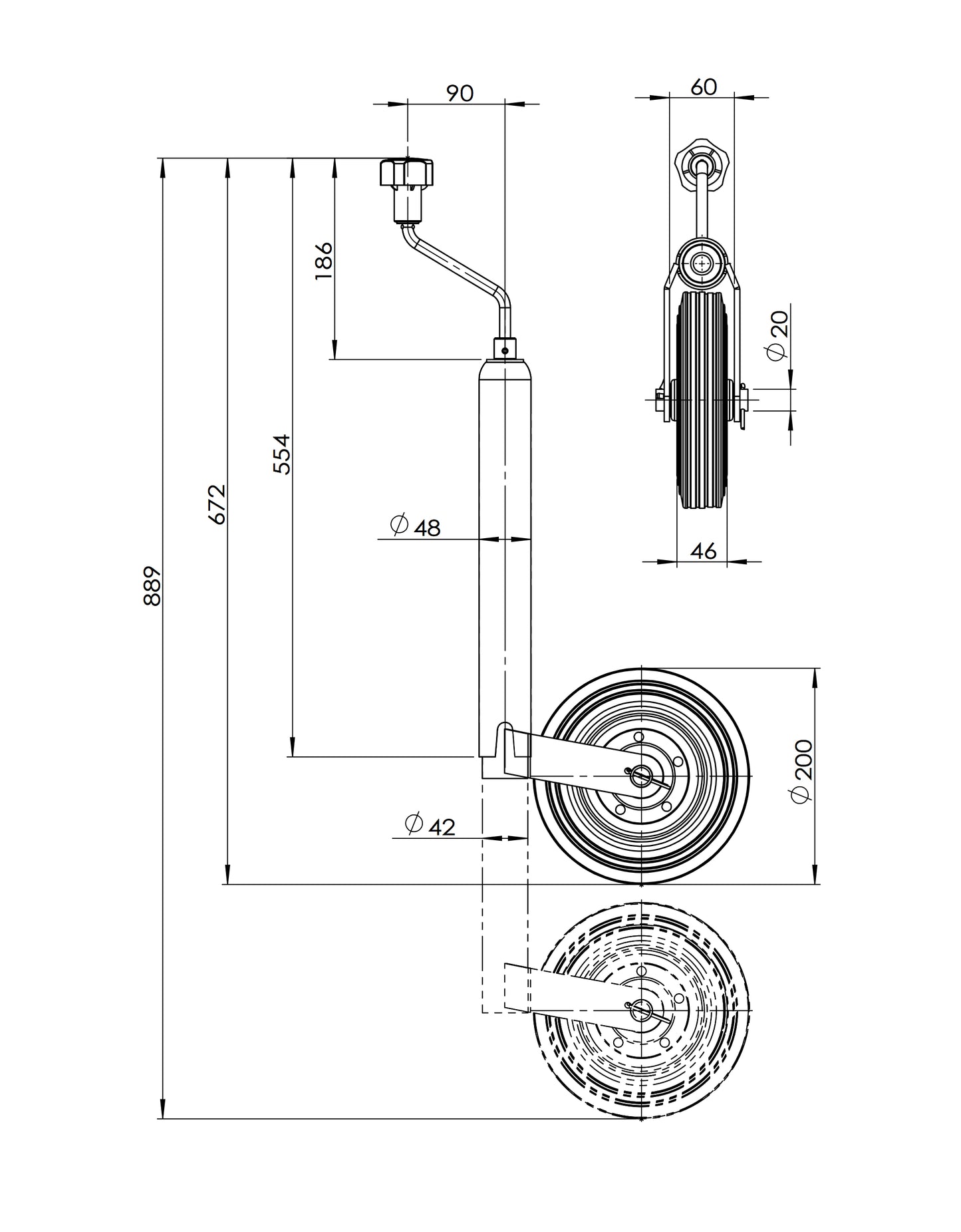 C483H 48mm Jockey Wheel Steel Rim with high handle (CW006 wheel)